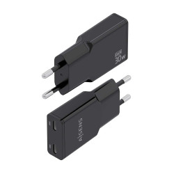 Cargador de Pared GaN Aisens ASCH-30W2P049-BK/ 2xUSB Tipo-C/ | APLIUM