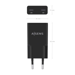 Cargador de Pared GaN Aisens ASCH-30W2P049-BK/ 2xUSB Tipo-C/ | APLIUM
