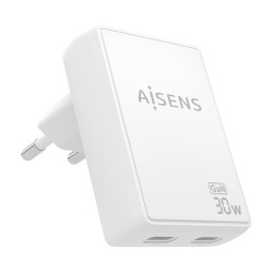 Cargador de Pared GaN Aisens ASCH-30W2P075-W/ 2xUSB Tipo-C/ | APLIUM