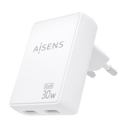 Cargador de Pared GaN Aisens ASCH-30W2P075-W/ 2xUSB Tipo-C/ | APLIUM