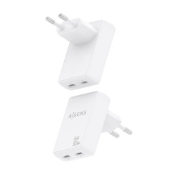 Cargador de Pared GaN Aisens ASCH-30W2P075-W/ 2xUSB Tipo-C/ | APLIUM