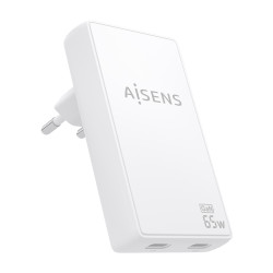 Cargador de Pared GaN Aisens ASCH-65W2P077-W/ 2xUSB Tipo-C/ | APLIUM