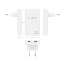 Cargador de Pared GaN Aisens ASCH-65W2P077-W/ 2xUSB Tipo-C/ | APLIUM