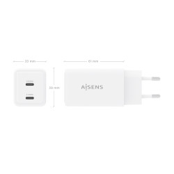 Cargador de Pared GaN Aisens ASCH-65W2P078-W/ 2xUSB Tipo-C/ | APLIUM