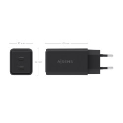 Cargador de Pared GaN Aisens ASCH-65W2P079-BK/ 2xUSB Tipo-C/ | APLIUM