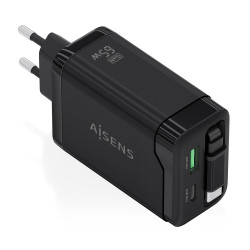 Cargador de Pared GaN Aisens ASCH-65W3P071-BK/ 1xUSB Tipo-C/ | APLIUM