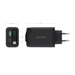 Cargador de Pared GaN Aisens ASCH-65W3P071-BK/ 1xUSB Tipo-C/ | APLIUM