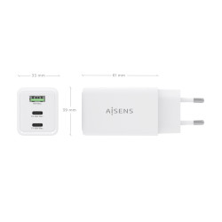 Cargador de Pared GaN Aisens ASCH-65W3P072-W/ 2xUSB Tipo-C/ | APLIUM