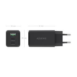 Cargador de Pared GaN Aisens ASCH-65W3P073-BK/ 2xUSB Tipo-C/ | APLIUM
