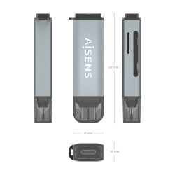 Lector de Tarjetas Externo Aisens ASCR-2C10-GR/ USB 3.1 | APLIUM