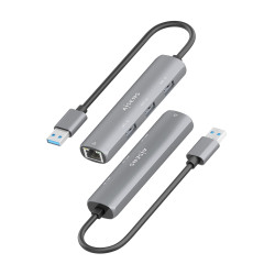 Hub USB Aisens ASUC-4P034-GR/ 3xUSB/ 1xRJ45/ Gris | APLIUM