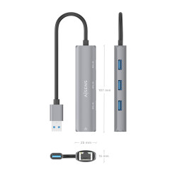 Hub USB Aisens ASUC-4P034-GR/ 3xUSB/ 1xRJ45/ Gris | APLIUM