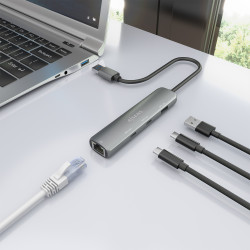 Hub USB Aisens ASUC-4P036-GR/ 2xUSB Tipo-C/ 1xUSB/ 1xRJ45/ G | APLIUM
