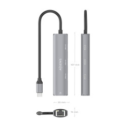 Hub USB Tipo-C Aisens ASUC-4P041-GR/ 3xUSB Tipo-C/ 1xRJ45/ G | APLIUM
