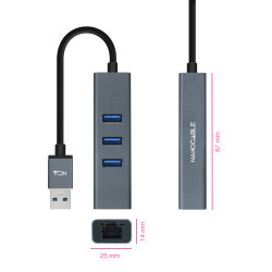 Hub USB 3.0 Nanocable 10.03.0407/ 3xUSB/ 1xRJ45/ Gris | APLIUM