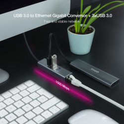 Hub USB 3.0 Nanocable 10.03.0407/ 3xUSB/ 1xRJ45/ Gris | APLIUM