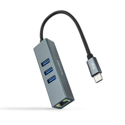 Hub USB Tipo-C Nanocable 10.03.0408/ 3xUSB/ 1xRJ45/ Gris | APLIUM