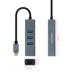 Hub USB Tipo-C Nanocable 10.03.0408/ 3xUSB/ 1xRJ45/ Gris | APLIUM
