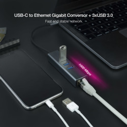 Hub USB Tipo-C Nanocable 10.03.0408/ 3xUSB/ 1xRJ45/ Gris | APLIUM