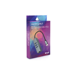 Hub USB Tipo-C Nanocable 10.03.0408/ 3xUSB/ 1xRJ45/ Gris | APLIUM