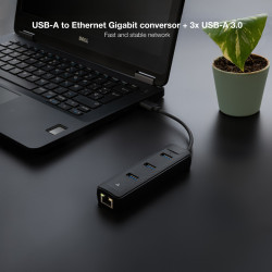 Hub USB 3.0 Nanocable 10.16.4604/ 3xUSB/ 1xRJ45/ Negro | APLIUM