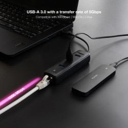 Hub USB 3.0 Nanocable 10.16.4604/ 3xUSB/ 1xRJ45/ Negro | APLIUM