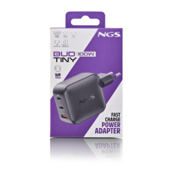 Cargador de Pared GaN NGS BUD100WTINY 100W/ 2xUSB Tipo-C/ 1x | APLIUM