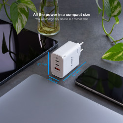 Cargador de Pared GaN TooQ TQWC-GANQC2PD65WT/ 2xUSB Tipo-C/ | APLIUM