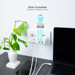 Cargador de Pared GaN TooQ TQWC-GANQC2PD65WT/ 2xUSB Tipo-C/ | APLIUM