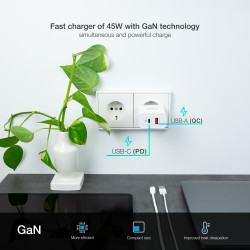 Cargador de Pared GaN TooQ TQWC-GANQCPD45WT/ 1xUSB Tipo-C/ 1 | APLIUM