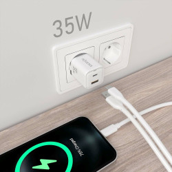 Charger Gan 35W 1XUSB-C PD3.0 QC4.0 1XUSB-A QC3.0 White | APLIUM