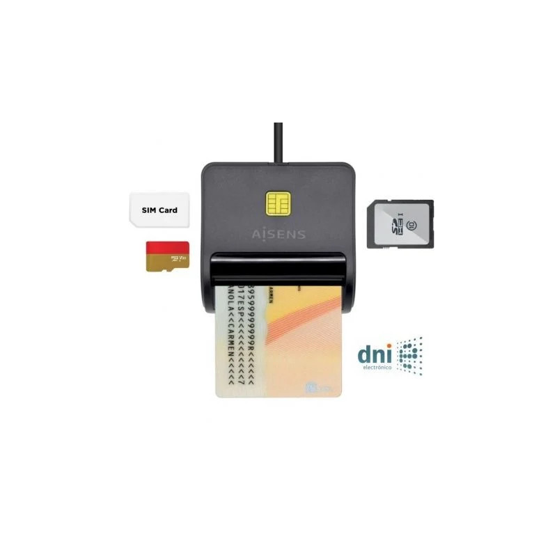 Lector de DNI y Tarjetas Aisens ASCR-SN02SD-BK/ USB 2.0/ Neg | APLIUM