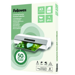 Pack 100 Fundas De Plastificar Recicladas Brillo A3 Fellowes | APLIUM