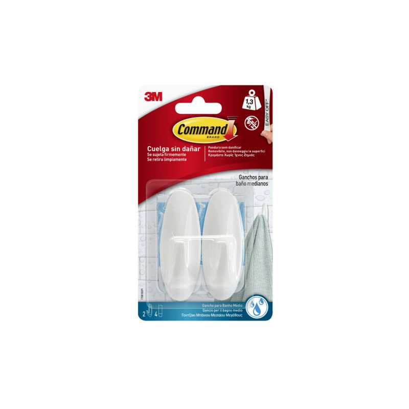 Blister 2 Ganchos Adhesivos Medianos Hasta 1,3KG Blanco Para | APLIUM