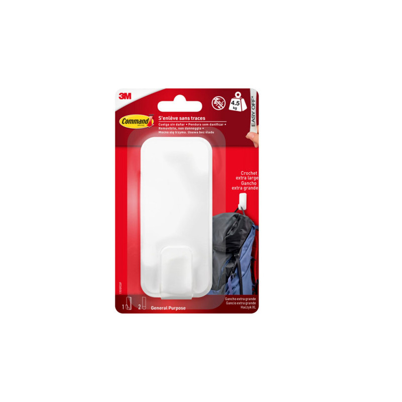 Blister 1 Gancho Adhesivo Blanco Extragrande Hasta 4,5KG Com | APLIUM