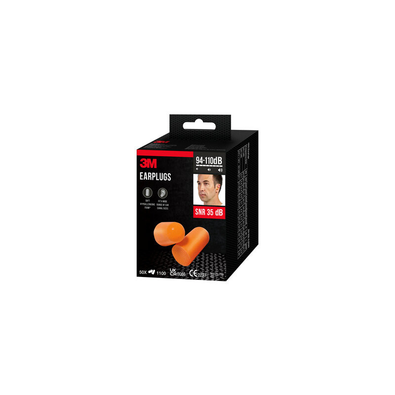 Pack 50 Pares Tapones Oido 1100 SNR-35DB En Bolsas Individua | APLIUM