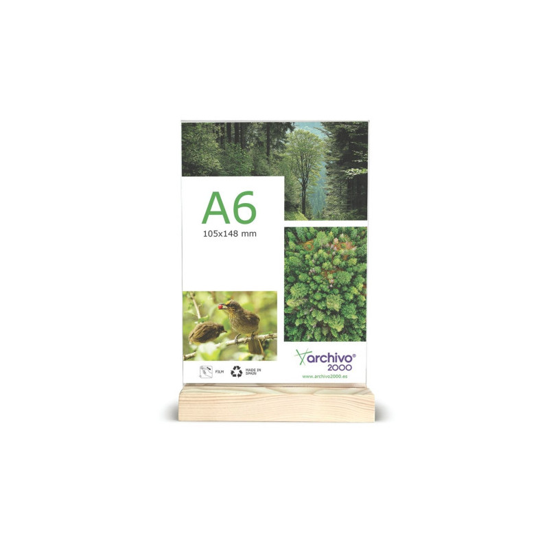 EXPOSITOR SOBREMESA DOBLE CARA A6 VERTICAL CON BASE DE MADER | APLIUM