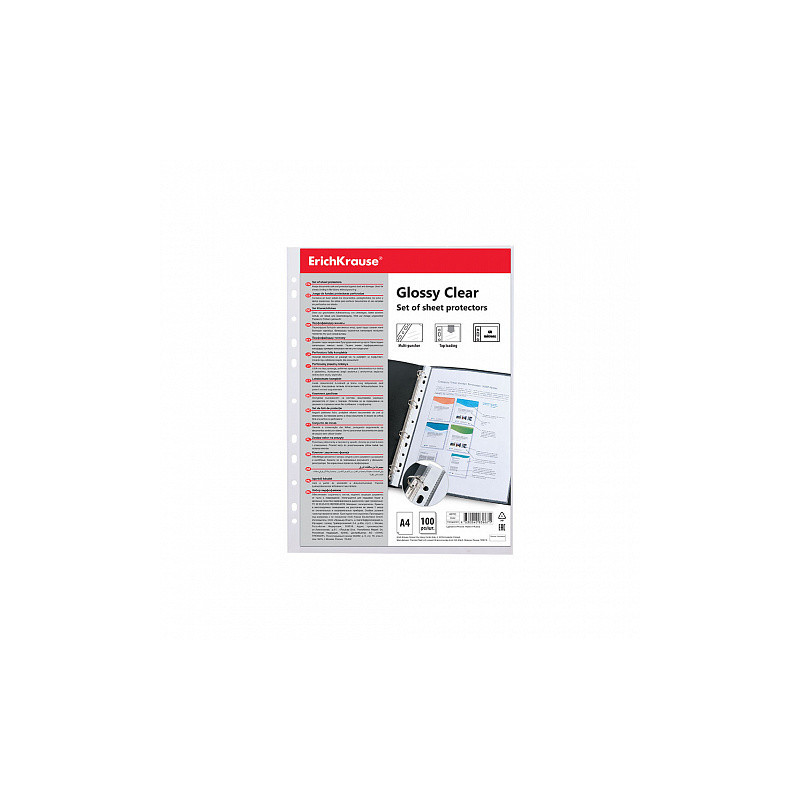 Set De 100 Fundas Multitaladras Glossy Clear, 60 Mcm, A4, Tr | APLIUM