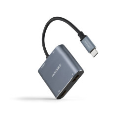Nanocable Conversor USB-C a 2xHDMI/USB2.0/PD, 15 cm, Gris | APLIUM
