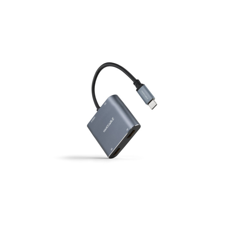 Nanocable Conversor USB-C a 2xHDMI/USB2.0/PD, 15 cm, Gris | APLIUM