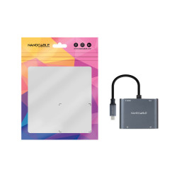 Nanocable Conversor USB-C a 2xHDMI/USB2.0/PD, 15 cm, Gris | APLIUM
