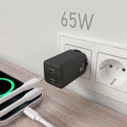 Wall Charger Aisens ASCH-65W2P040-BK Black 65 W | APLIUM