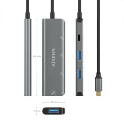Hub USB Tipo-C Aisens A109-0764/ 3xUSB/ 1xUSB Tipo-C/ Gris | APLIUM