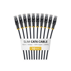 Paquete 10 Cables Delgados CAT6 Snagless 50CM Lszh Negro | APLIUM