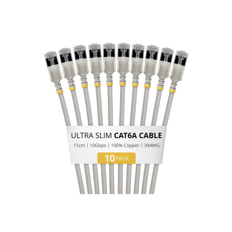 Cable CAT6A Ftp Ultra Fino Gris 15CM - Paquete De 10 | APLIUM
