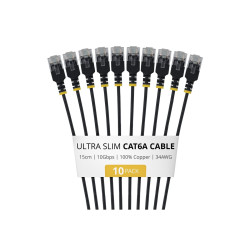 Paquete De 10 Cables De Red CAT6A Ultra Fino 15CM - Negro | APLIUM