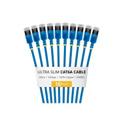 Cable Ethernet CAT6A Ultrafino Azul 30CM - Paquete De 10 | APLIUM
