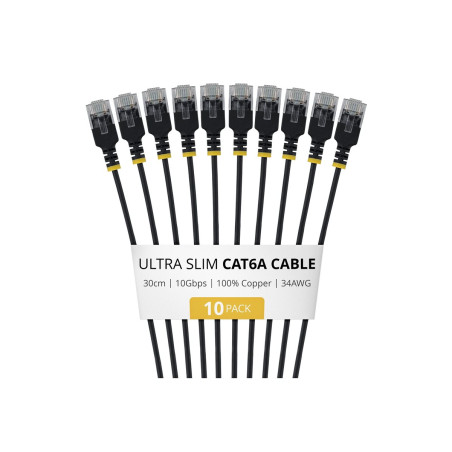 Paquete De 10 Cables De Red CAT6A Ultra Fino 30CM - Negro | APLIUM