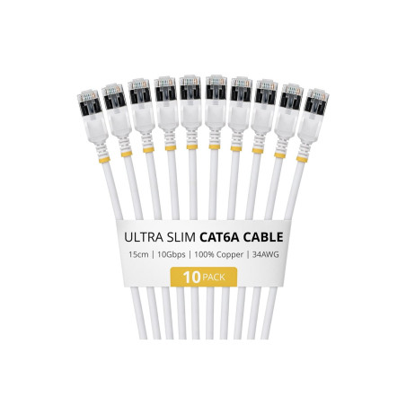 Cable CAT6A Ftp Ultra Fino Blanco 15CM - Paquete 10 | APLIUM