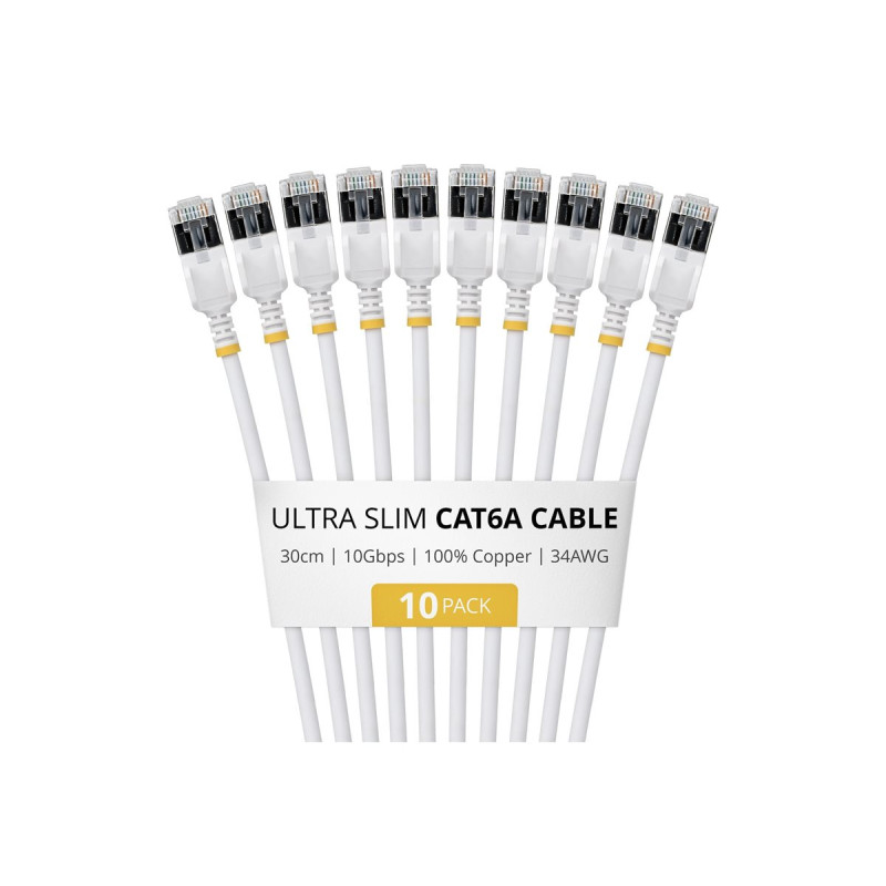 Cable CAT6A Ftp Ultra Fino Blanco 30CM - Paquete 10 | APLIUM